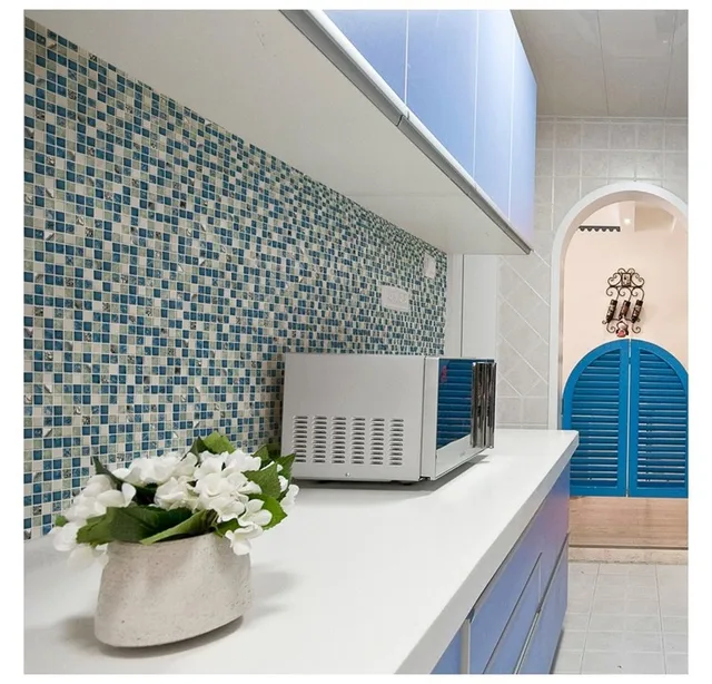 Shinny Mediterranean Blue Gl Mixed White Stone Tiles Mosaic For Shinny Mediterranean Blue Gl Mixed White Stone Tiles Mosaic For Bathroom Shower Fireplace