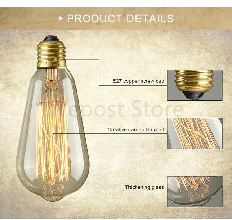 Подвесной светильник в стиле ретро st64 vintage edison bulb DIY веревка кулон E27 накаливания углеродной лампы 110v 220v отпуске огни лампы накаливания лампада