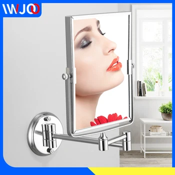 

Makeup Mirror Stainless Steel Bathroom Mirror Square Cosmetic Mirror Wall Mounted Dual Arm Extend 2-Face Mirror Magnifying
