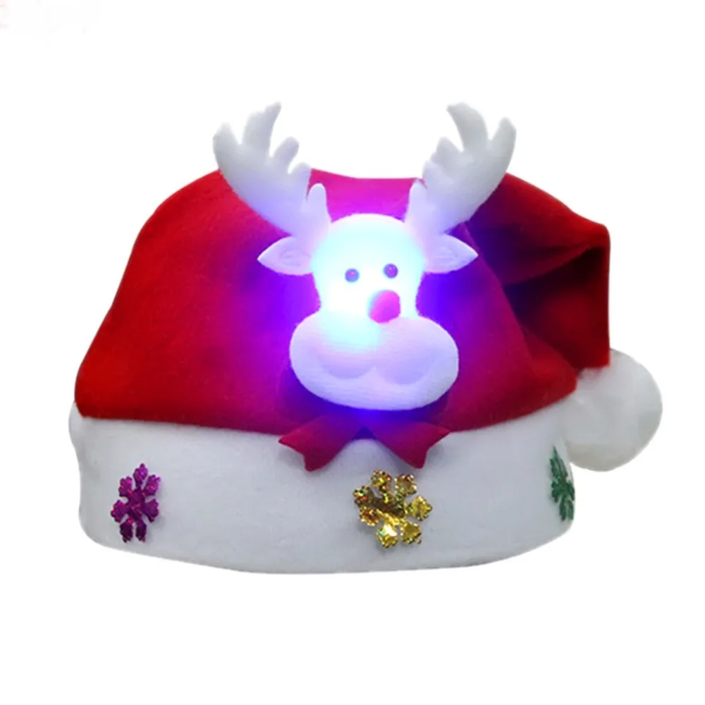 Детская Рождественская шапка, светодиодный Санта-Клаус, снеговик, лося, Рождественская шапка для взрослых и детей, праздничные, новогодние шапки, вечерние, украшения