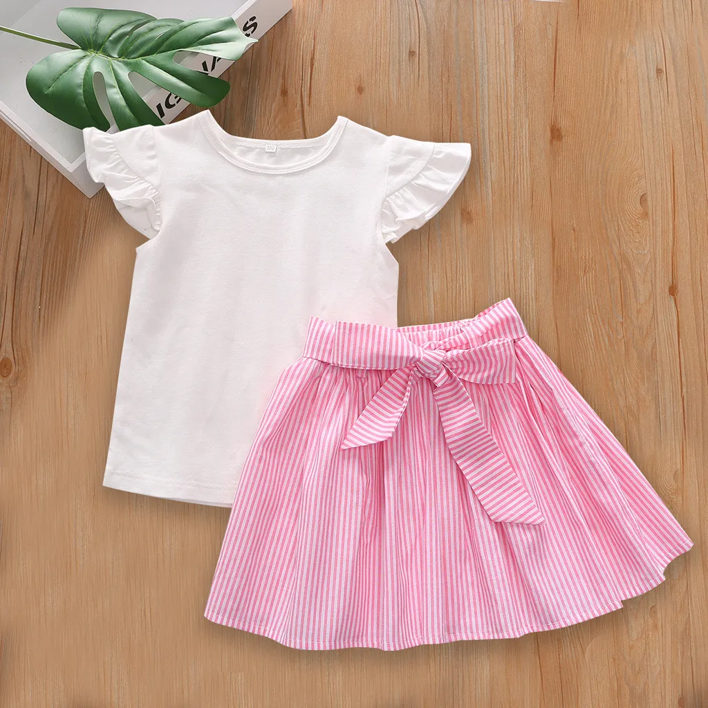 

Toddler Kids Girls Clothes Summer Cotton Solid T Shirts+ Bowknot Skirt 2PCs Children Clothing For Baby Girl Set 1 2 3 4 5 Years