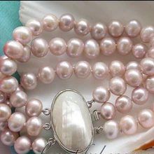 Z4431 натуральный 3row 10 мм лаванды Круглый браслет пресноводного жемчуга благородный стиль Природный тонкой jewe Быстрая