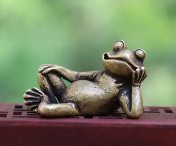 

5 CM 100% Pure Bronze China Fengshui Animal Pond Frog Sculpture Statuette kids toys small statue