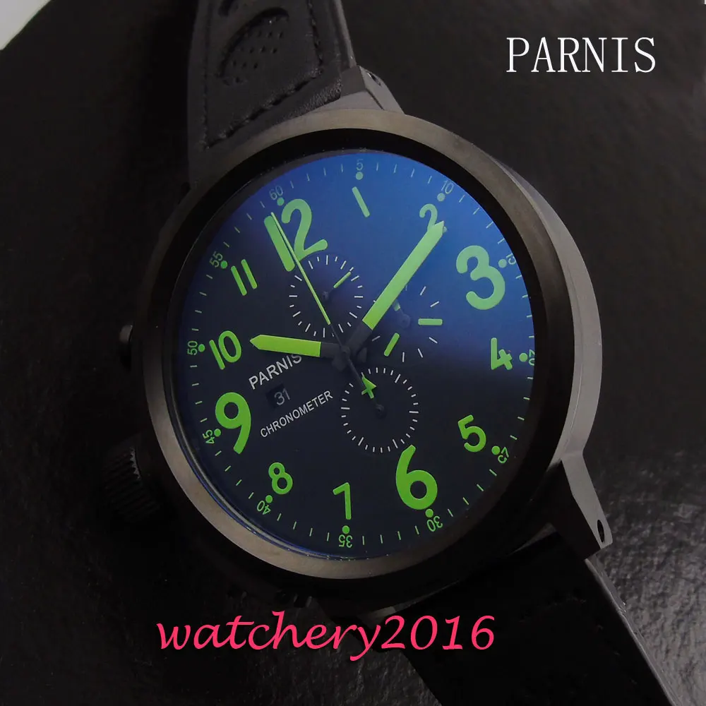 

NEW 50mm Parnis Big Face black dial Luxury Brand Mechanical PVD case Calendar chronograph Quartz Movement men's Wristwatch