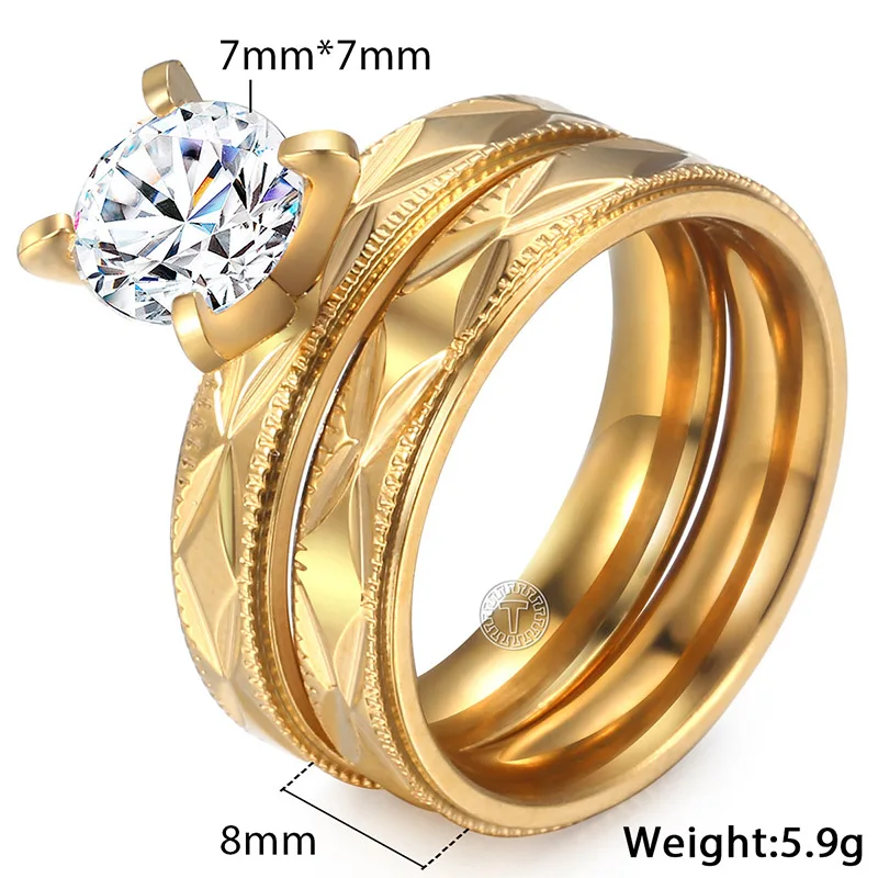 Davieslee Wedding Ring Set For Men Women Couple Promise Engagement Band Gold Tone Stainless Steel CZ Stone LKR139