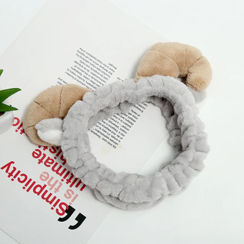 

2019 Hair Accessories Wash Face Headband Coral Fleece Sheep Horn Soft Elastic Hairband Makeup Headwear Turband Headdress Good