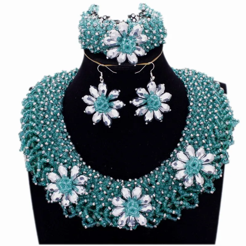 

4UJewelry Tal Green Bridal Jewellery Sets With Silver Crystal Water Drop Flowers Luxury Jewelry Set Vintage Free Shipping 2018