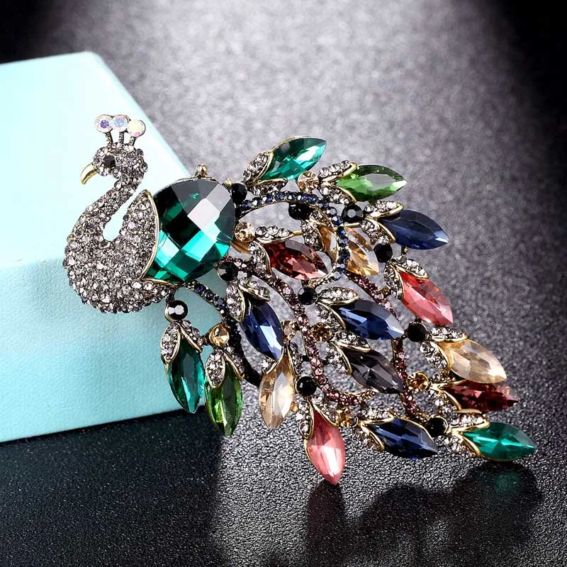 

zlxgirl Big size Rhinestone Peacock Brooch jewelry of wedding bridal bijoux Women's Pin Brooch fashion scarf pins hats accessory