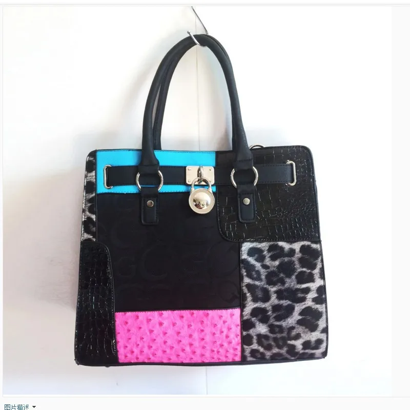 

Women Fashion Unique Top-handle Bags Ladies Luxury PU Leather Leopard Handbag Female Tote Print Patchwork Shoulder Bag
