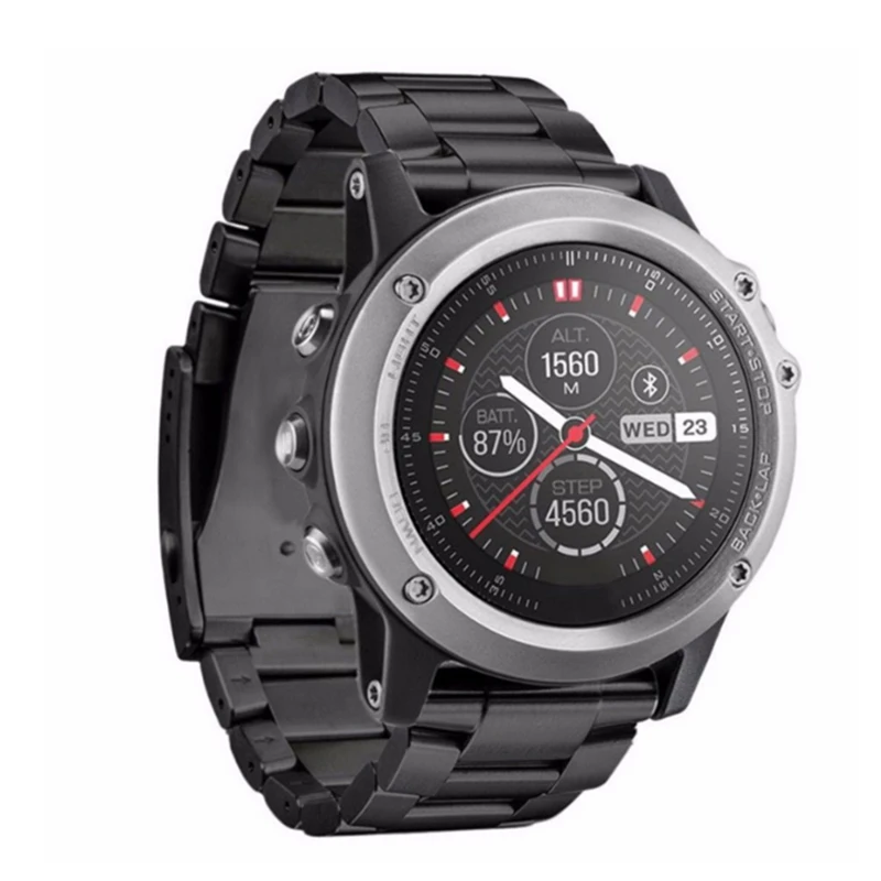 Black Silver Stainless Steel Replacement Wrist Band Sport Safety Wrist Support Wristband Strap for Garmin Fenix 3/3 HR with Tool