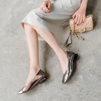 

MLJUESE 2019 women pumps autumn spring cow leather square toe gold color low heel lady shoes party dress wedding