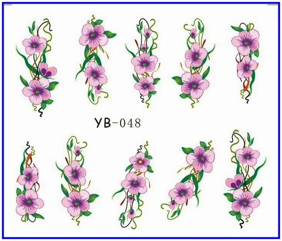 1х стикер для ногтей большой цветок лоза Лилия переводные наклейки на ногти Opp рукав упаковочная YB043-048 - Цвет: YB048