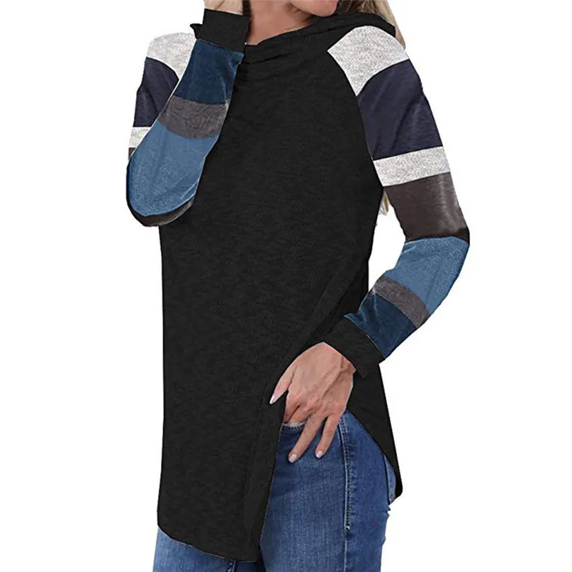 Hoodies  Womens Hooded Tops Running Jackets Stripe Shirts Tunic Long Sleeve Pullover Sweatshirt Autumn Winter Blouse #2o18#F (1)