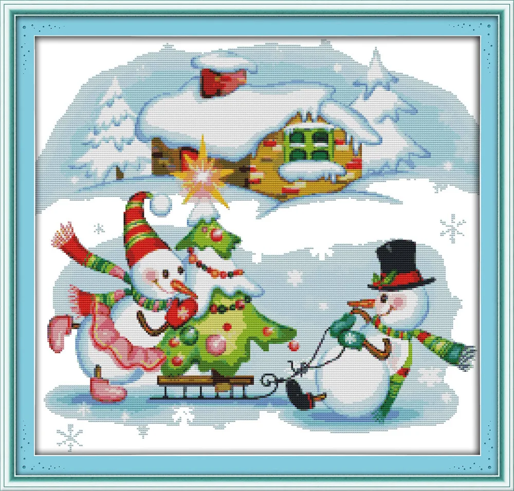 

Funny Christmas snowman Canvas DMC Counted Cross Stitch Kits printed Cross-stitch set Embroidery Needlework