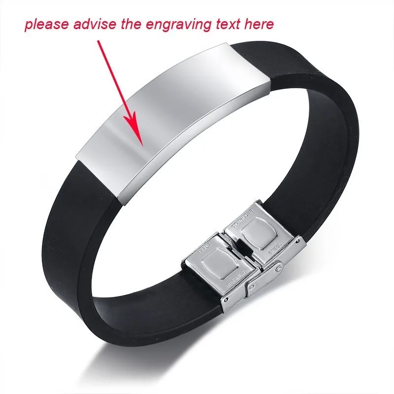 Пользовательский мужской силиконовый браслет черный резиновый персональный ID браслет крест Выгравированный wrap наручные - Окраска металла: 076BS