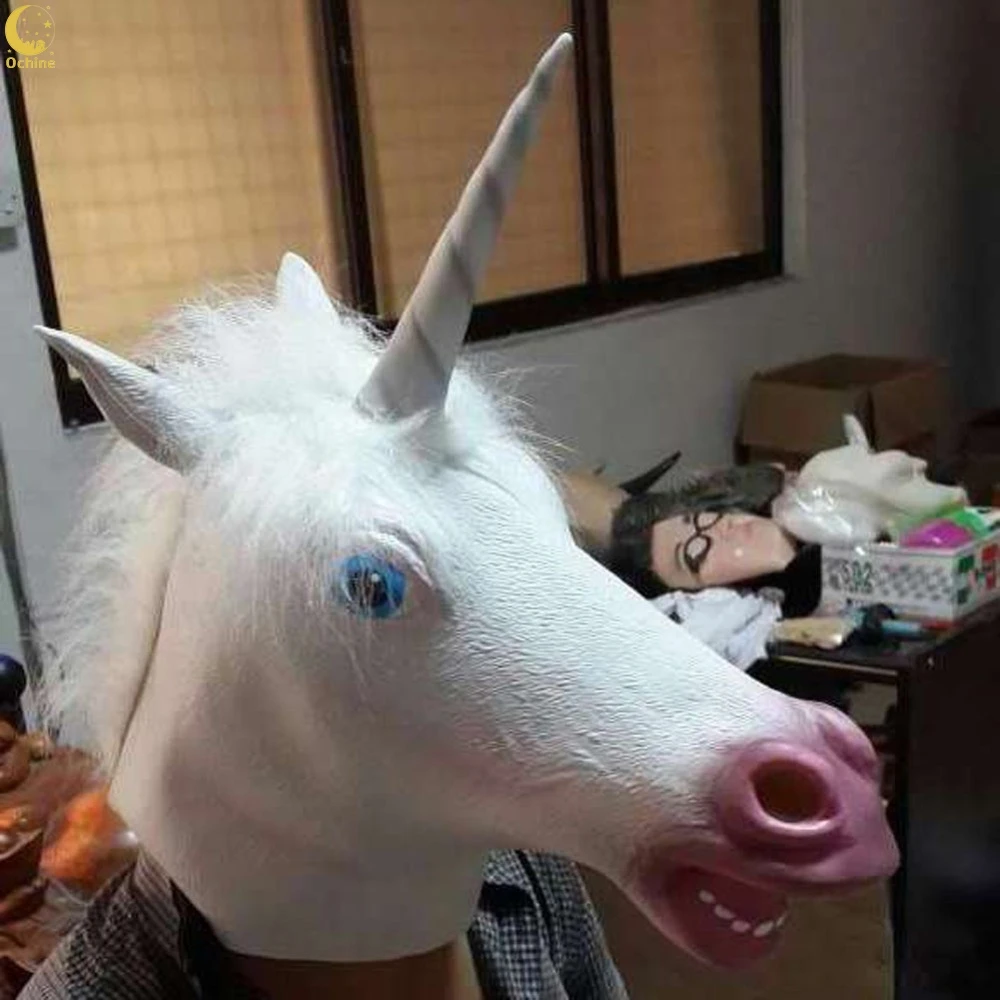

Ochine Factory Price! Creepy Unicorn Head Latex Mask Halloween Costume Theater Prank Prop Crazy Masks