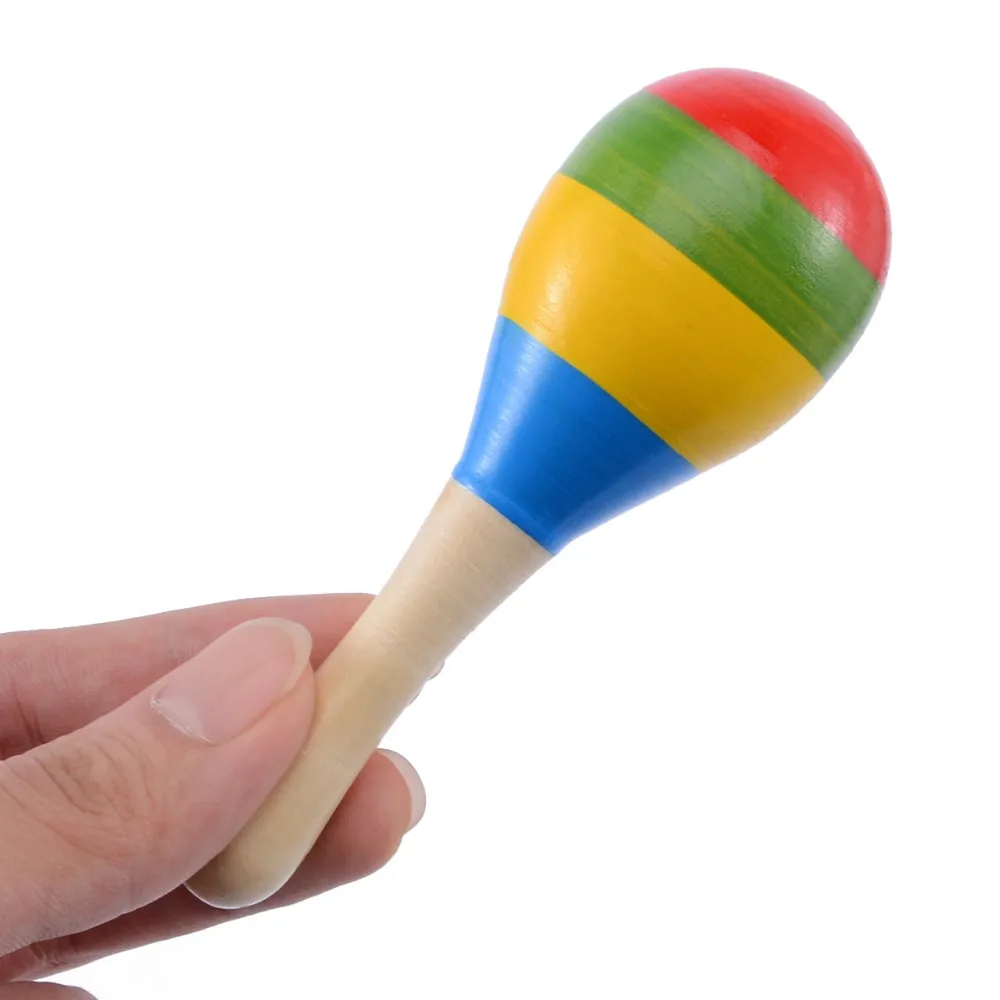 Mayitr 1pc Colorful Rattle Wooden Sand Hammer Baby Kids Sound Music