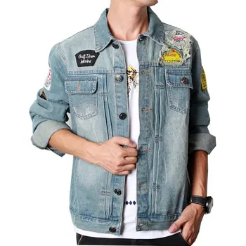 

Top Quality Badge Casual Slim Mens Denim Jacket Plus Size M-5XL 2018 Clothing Streetwear Jeans Jackets Jacket Men Coat