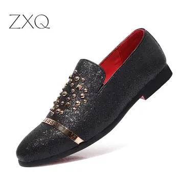 

Plus Size 38-48 Men Rivet Loafers Luxury Slip On Party Dress Shoes Low Top Social Driving Moccasins Men Shoes