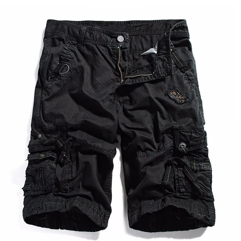Мужские повседневные однотонные пляжные рабочие штаны с карманами, шорты Карго, мужские шорты Карго