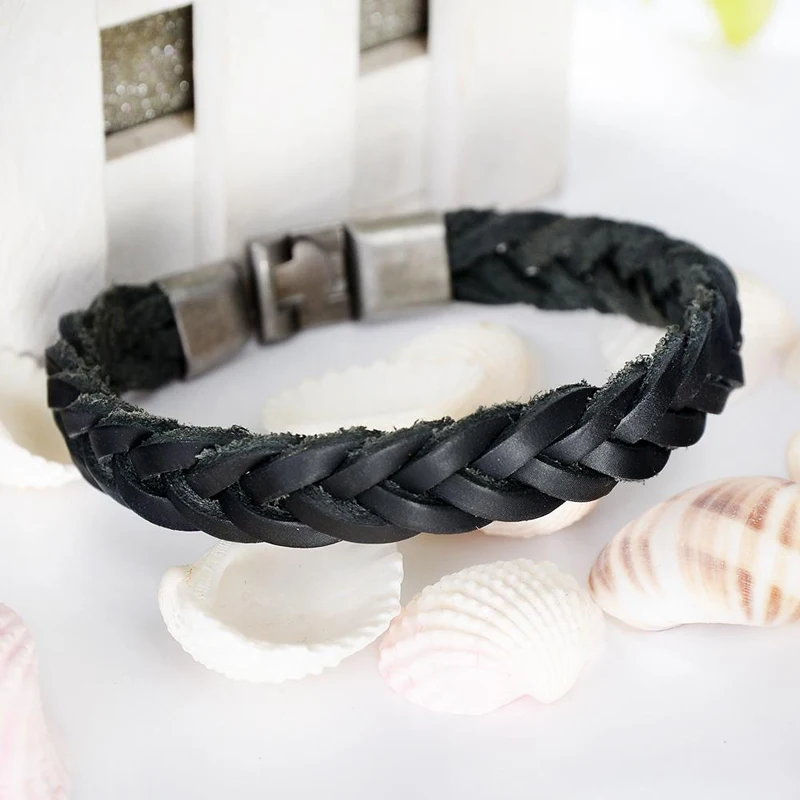 

Vintage Casual Weave Leather Bracelets Charm Black Braid Wrap Bracelets Bangles Punk Male Rope Chain Wholesale Men Jewelry
