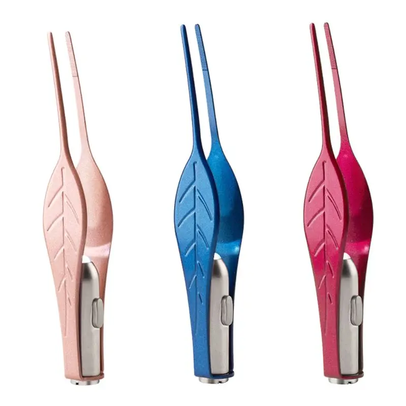 

Leaf Shape Stainless Steel Tweezers Remover Removal Clip with LED Light for Kids Adult