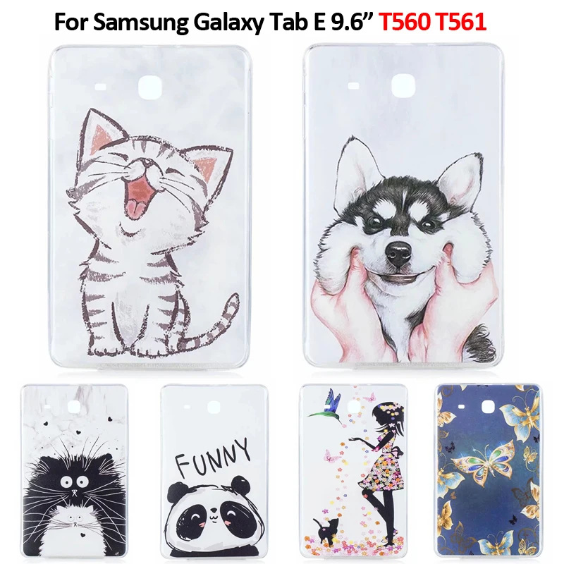 

Lovely Cat Puppy Butterfly Printed Soft TPU Tablet Cover For Samsung Galaxy Tab E 9.6 Case T560 SM-T560 T561 Case Coque Funda