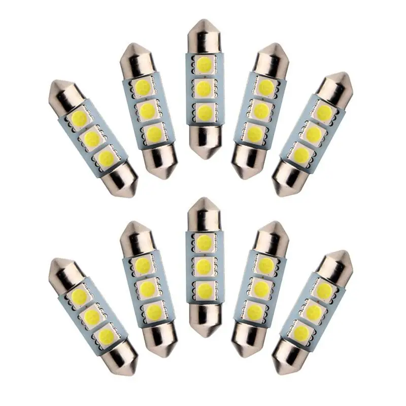 

10PCS 12V White 36MM 3 LED 5050 SMD Dome Car Light Interior Lamp Bulb