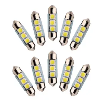 

LumiParty 10PCS 12V White 36MM 3 LED 5050 SMD Dome Light Interior Lamp Bulb