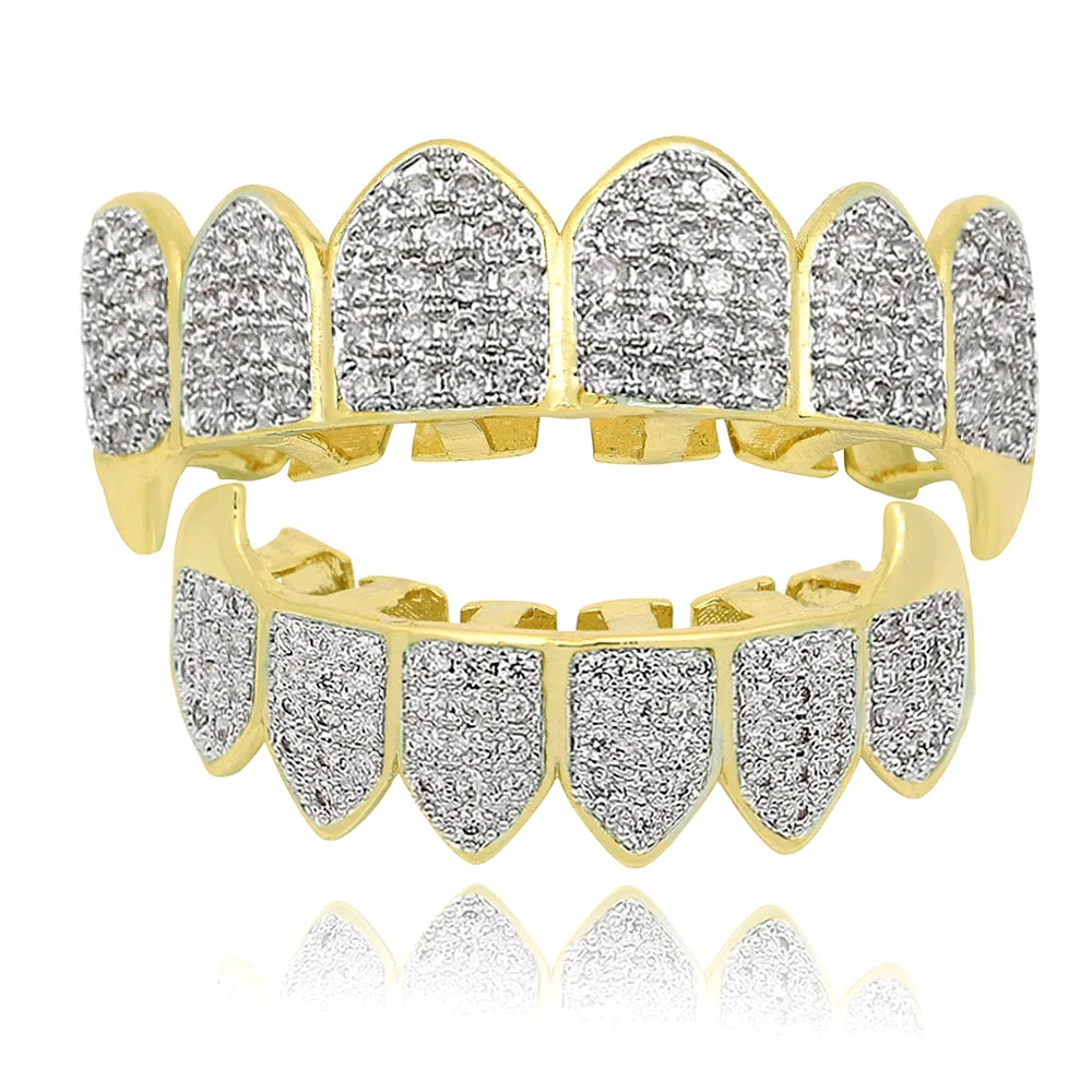 Хип-хоп зубные решетки золотого и серебристого цвета покрытые Iced out Grillz на заказ косплей имитация алмазных зубов колпачок сверху и снизу Grillz кепки - Цвет: Multicolor-Set