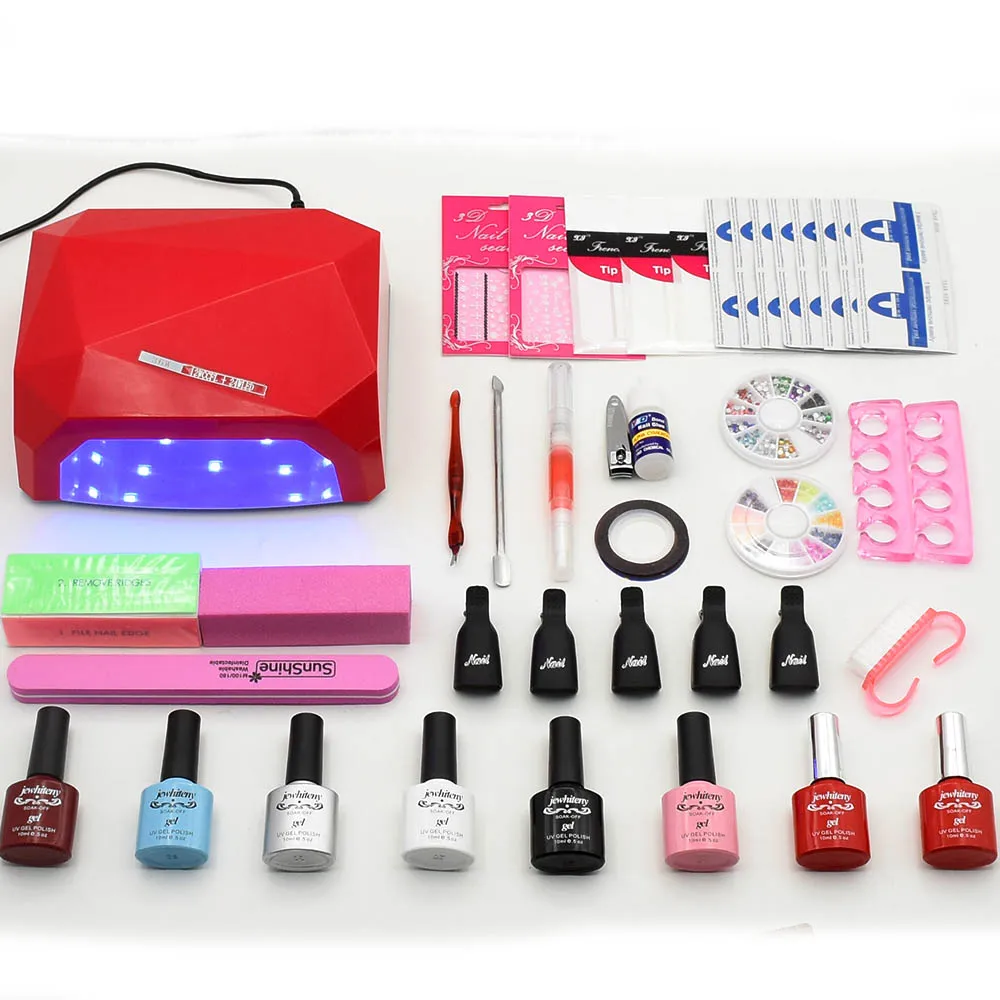 Pаспродажа Набор для ногтей Soak off гель лак для ногтей Top  amp; Base Coat гель для ногтей Набор лаков УФ светодио дный лампа для ногтей 6 цветов Набор инструментов ...
