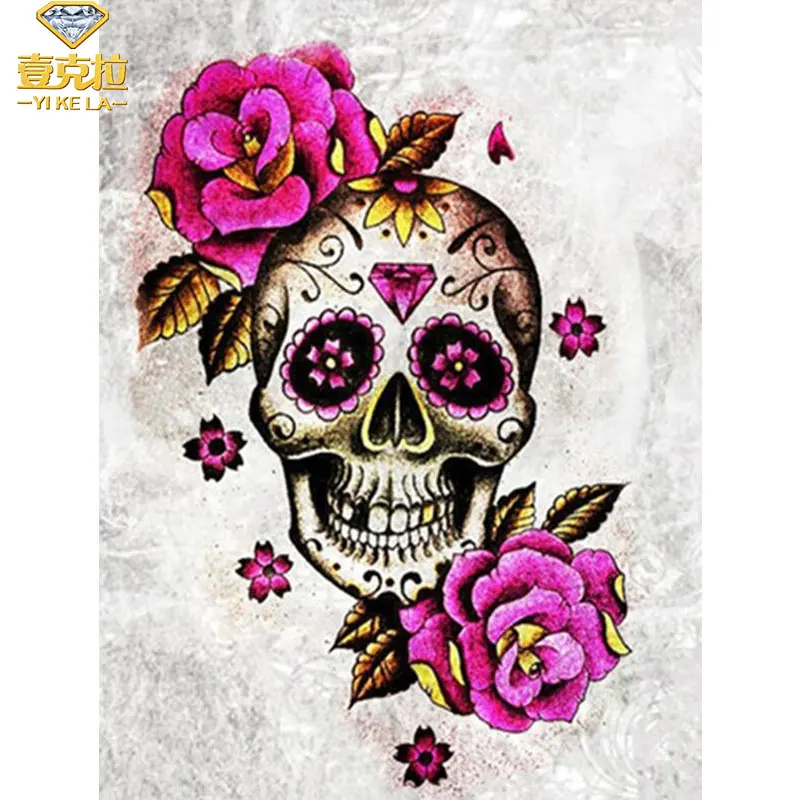 

YIKELA Full 5D DIY Drill Round Diamond Painting Mosaic Skull Flower Accessory Full Drill Round stitch Embroidery Crafts Kits