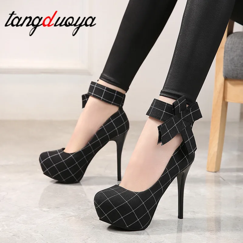 Platform High Heels Shoes Woman Bow Wedding Shoes 14 Cm Platform