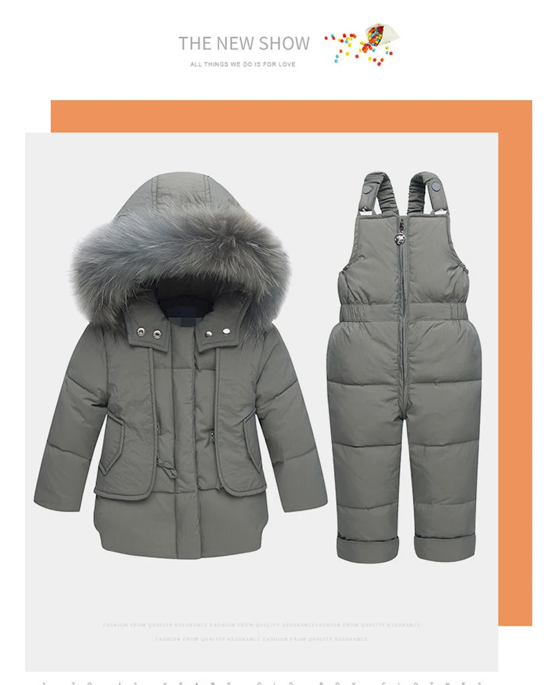 Пуховик для мальчиков и девочек, детские зимние комбинезоны, зимние куртки, детский осенний комплект одежды, верхняя одежда с натуральным мехом, пальто