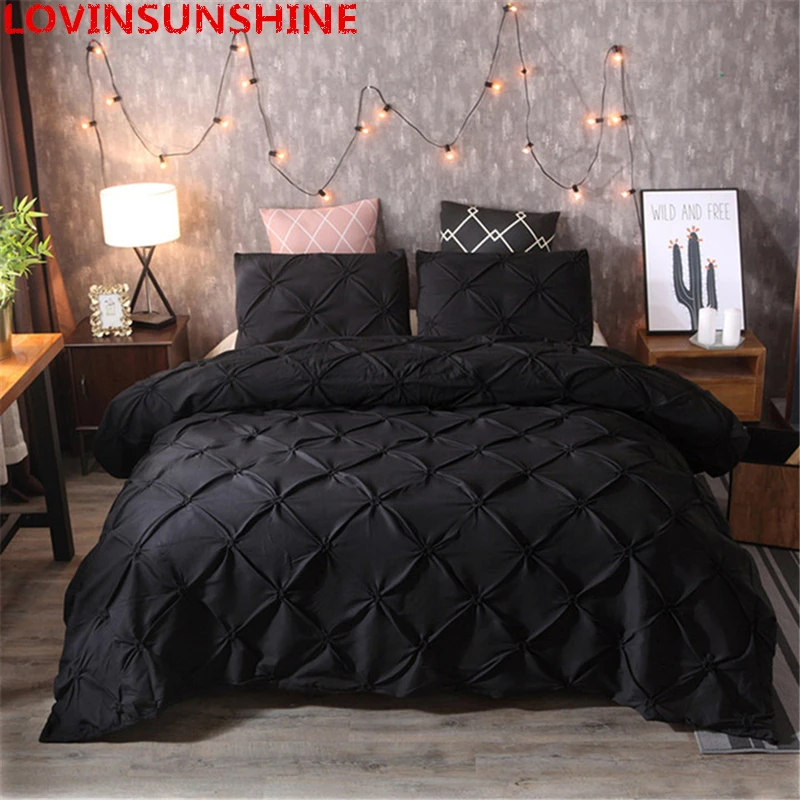 Hot Pinch Pleat Bedding Set Luxury Duvet Cover Solid Black Pinch Pleat Bedding Set Luxury Duvet Cover Solid Black Quilt 2 3pcs Twin Queen King Sets No Filling Sheet
