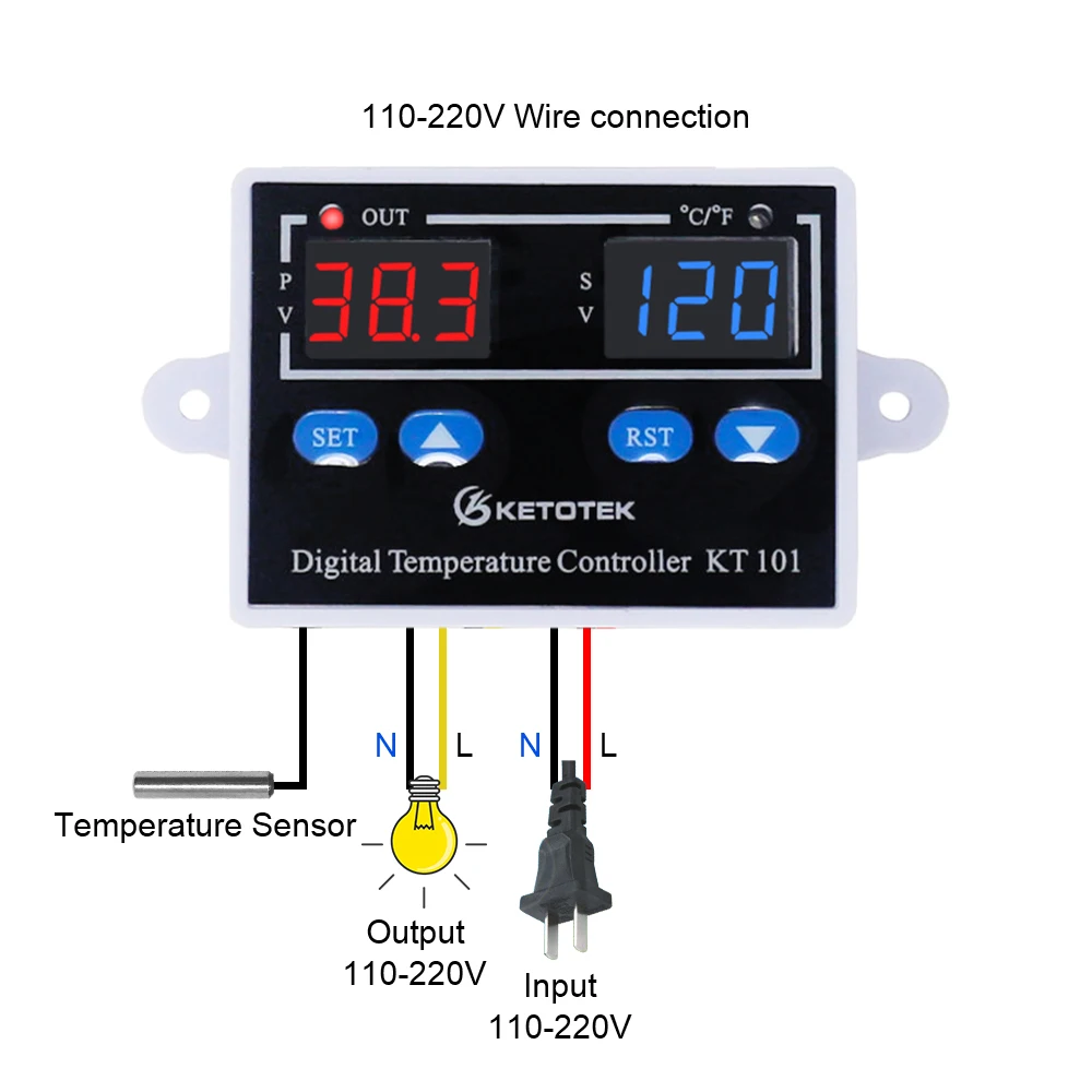 KT101 12 В 24 В 220 В цифровой регулятор температуры C/F термостат терморегулятор нагревательный переключатель охлаждения регулятор прямого выхода