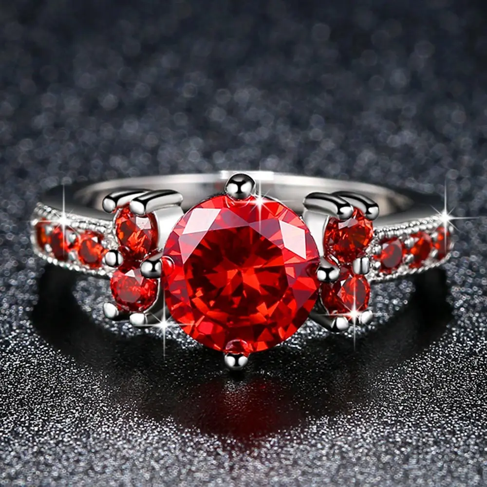 

Fashion Jewelry Purple /Red/Green/Blue Round Ring Women Femal Fine Jewelry wedding Engagement zircon Ring B7