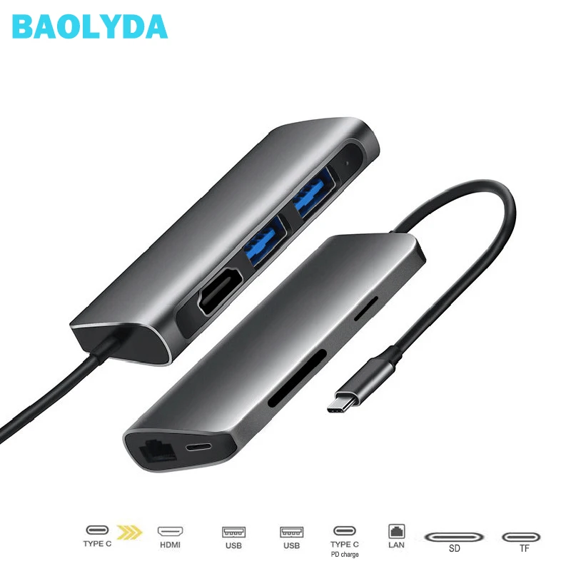 

Baolyda USB C Converter USB-C to 3.0 HUB HDMI RJ45 Ethernet Thunderbolt 3 Adapter for MacBook Samsung S10 Huawei Mate 20 Pro Hub