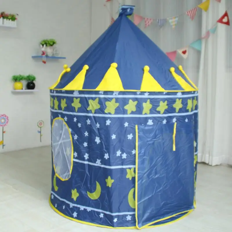 Синий Портативный голубой/розовый принц Складная Tipi игрушка для кемпинга палатка для детей детский замок игровой домик для детей лучший подарок Пляжная палатка - Цвет: Синий