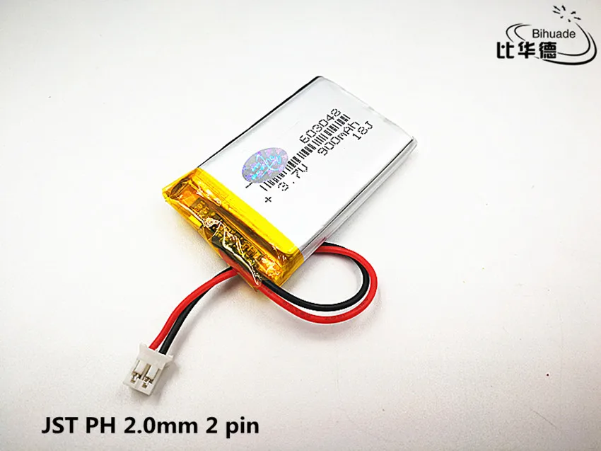 10 шт./лот JST PH 2,0 мм 2 pin хорошего качества 3,7 V, 900 mAH, 603048 полимерный литий-ионный/литий-ионная аккумуляторная батарея для игрушка, портативное зарядное устройство, gps, mp3, mp4