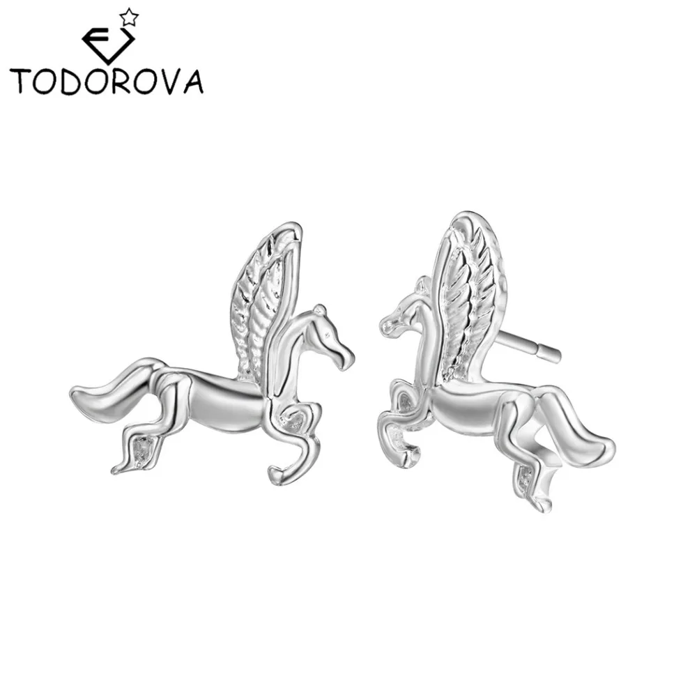 Todorova новые 2017 хип хоп панк Единорог Pegasus милые летающие лошади 3D серьги гвоздики