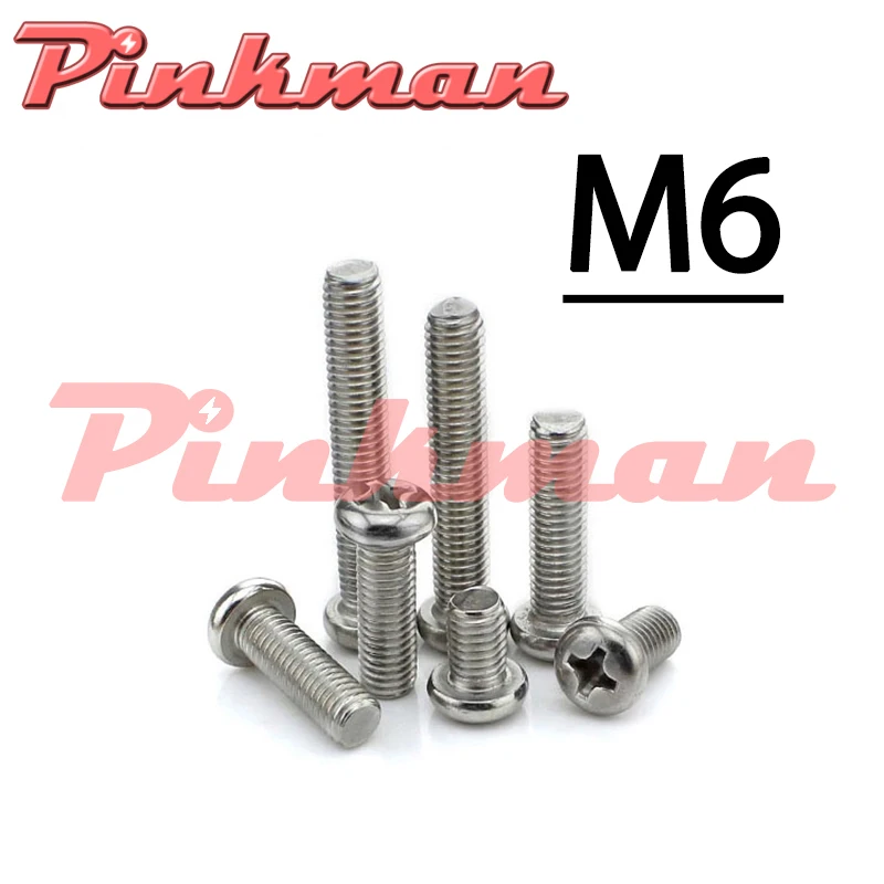

20Pcs M6 PM Cross Recessed Phillips Round head screw M6*8/10/12/14/16/20/25/30/35/40/45/50/55/60/70/75/80/90/100/110/120/