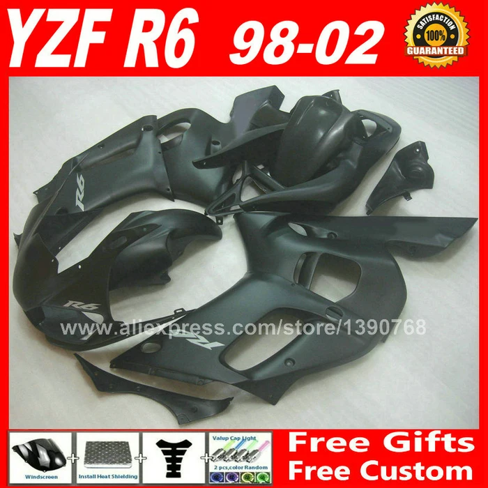 

Matte flat black Fairings fit for YAMAHA YZF R6 1998 - 2002 plastic parts 1999 2000 2001 98 99 00 01 02 fairing kits TLC1