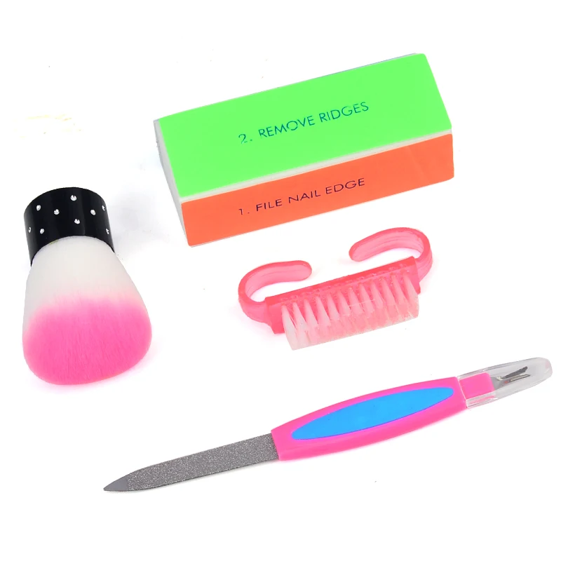 WUF 4pcs/lot Nail Manicure Kit Cuticle Cutter Cleaning Brush Nail Art Accessories Sanding Nail