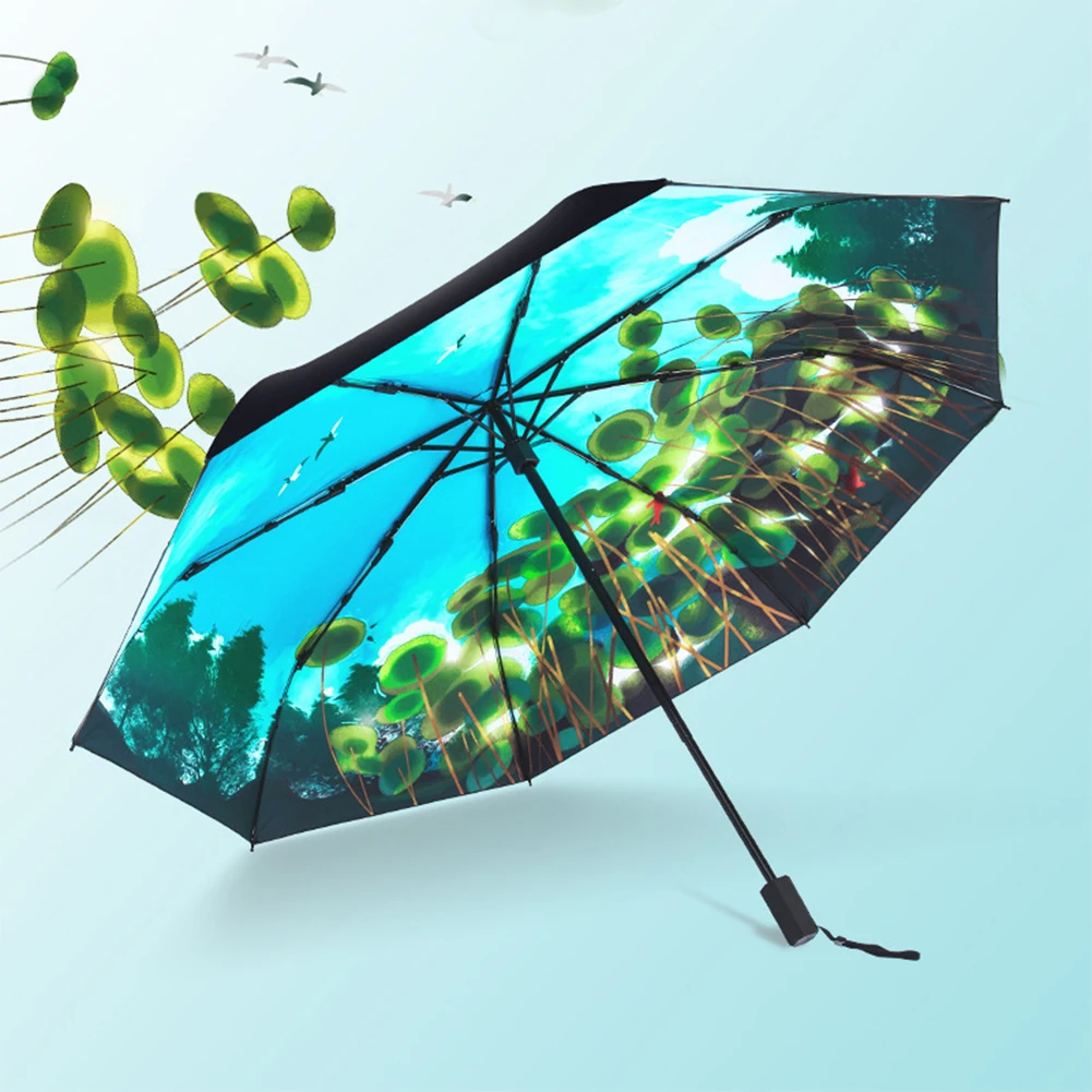 Вид на озеро Зонт Винил солнцезащитный крем УФ-защита Tri-fold зонтик солнца и дождя зонтик