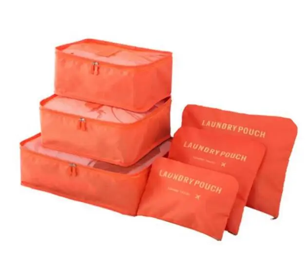 6 шт./компл. дизайн Для мужчин и Для женщин Чемодан дорожные сумки Органайзер упаковка двойная молния Водонепроницаемый polyestercubes - Цвет: Orange