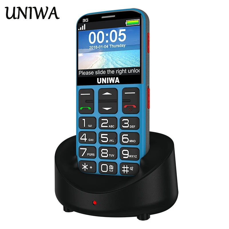 Uniwa V808G мобильного телефона старика 3g кнопка SOS 1400 мАч 2 31 3D изогнутые Экран фонарик