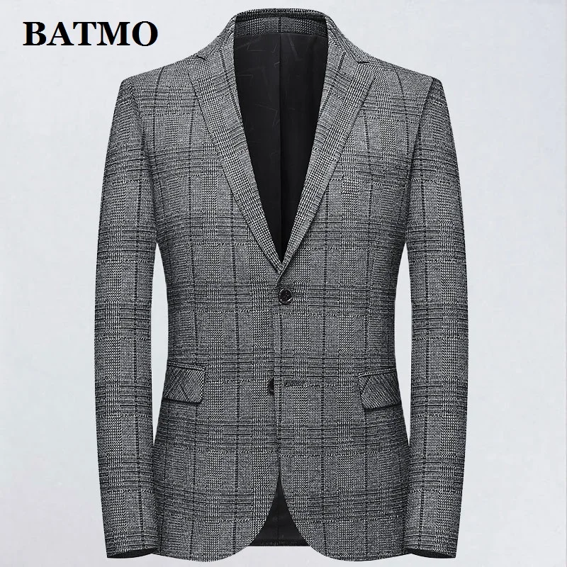 

BATMO 2019 new arrival autumn high quality plaid casual blazer men,men's plaid suits jackets ,1957