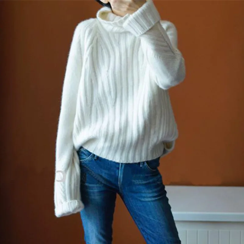cashmere sweater and winter in women's turtleneck thickened network celebrity sweater loosely knit bottom sweater woolen sweate
