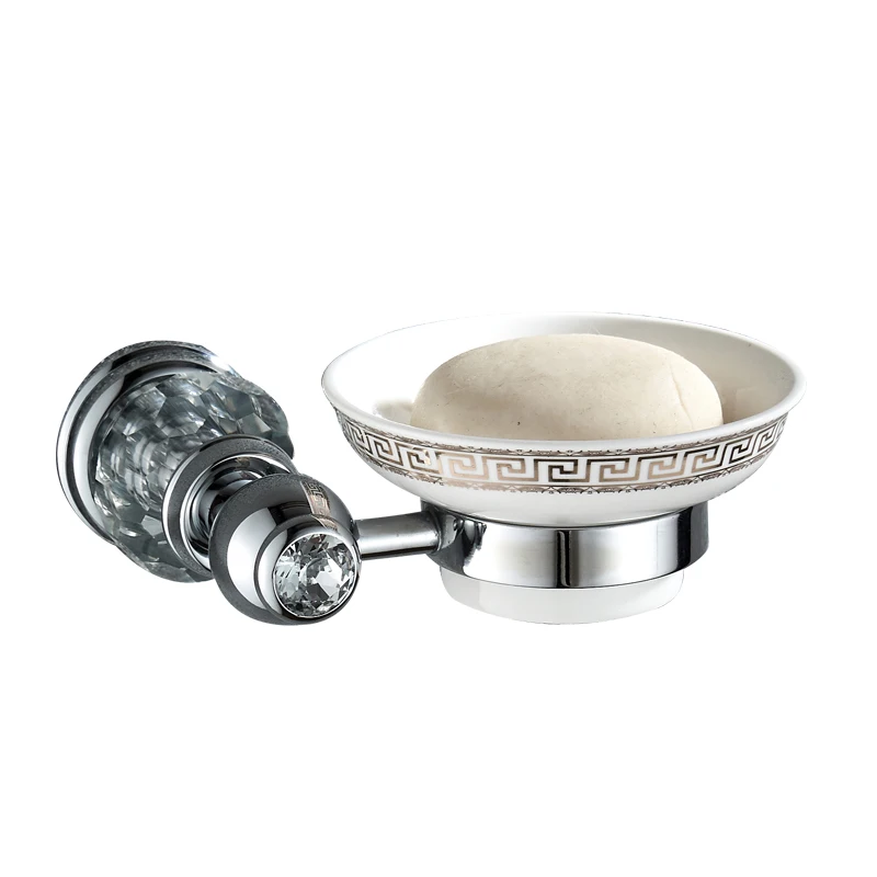 

European style luxury bathroom ceramic soap dish solid copper crystal soap dish rack bathroom hardware accessories